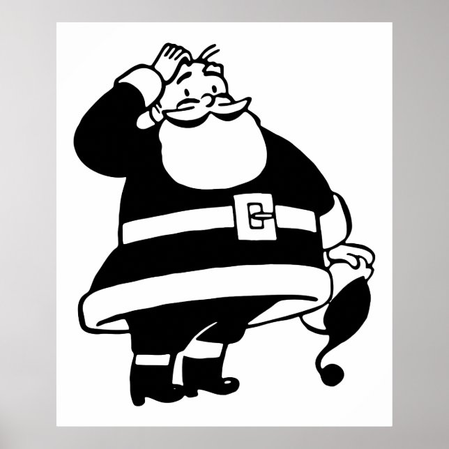 Póster Retro Vintage Black & White Christmas Papai Noel (Frente)