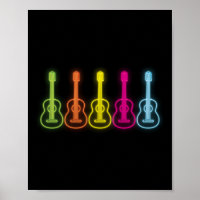 Retro Vintage Fluorescente Rainbow Ukulele Player