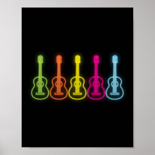 Poster Retro Vintage Fluorescente Rainbow Ukulele Player