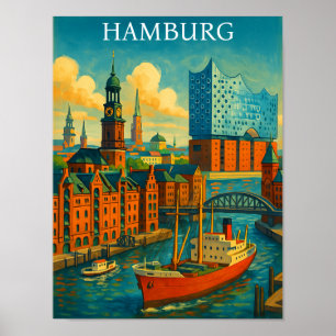 Poster Retro Vintage Hamburgo Alemanha Elbphilharmonie 