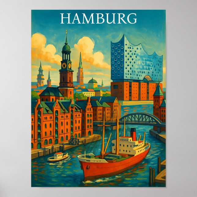 Poster Retro Vintage Hamburgo Alemanha Elbphilharmonie  (Frente)