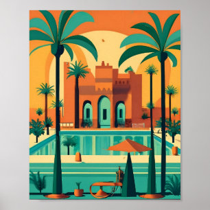Poster Retro Vintage Marrakech Marrocos Flat Vetor Art