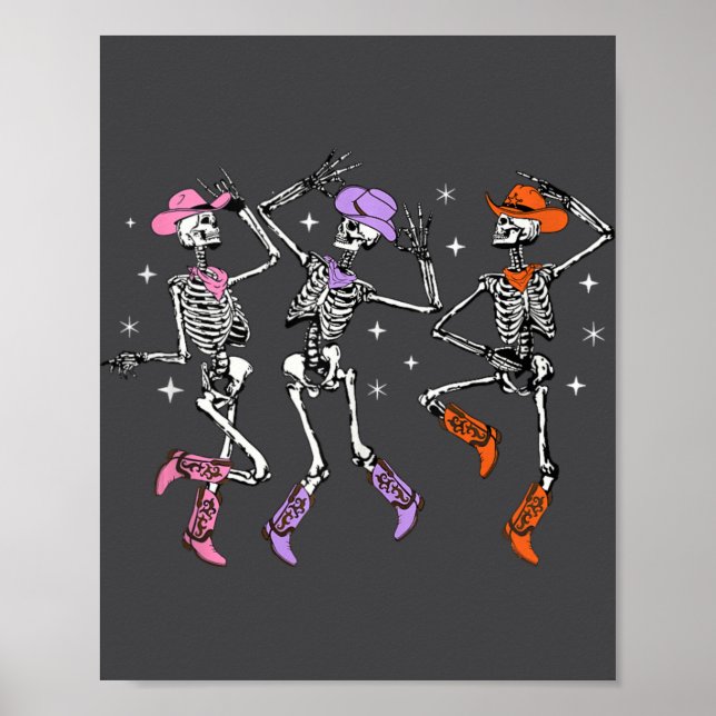 Poster Retro Western Dancing Skeleton Halloween Cowboy Sk (Frente)