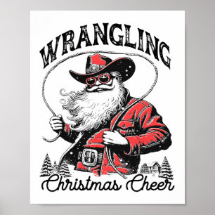 Poster Retro Western Xmas Wrangendo Papais noeis de Natal