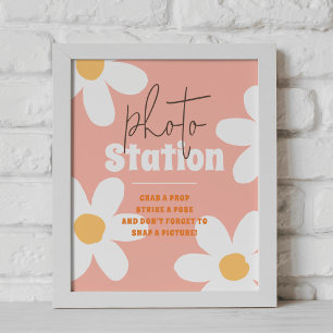 Poster Retro Wild Daisy Boho Groovy Sinal de Foto de Aniv