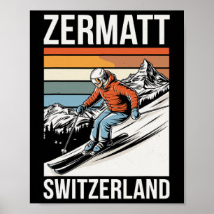 Poster Retro Zermatt Suíça Estação de Esqui 