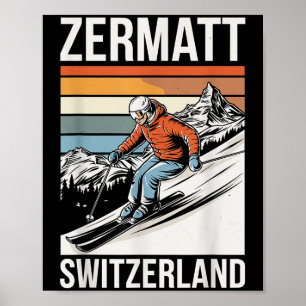 Poster Retro Zermatt Suíça Estação de Esqui, Diversão Alp