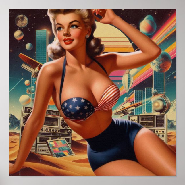 Poster Retrofuturismo Pin-up Fofo (Frente)
