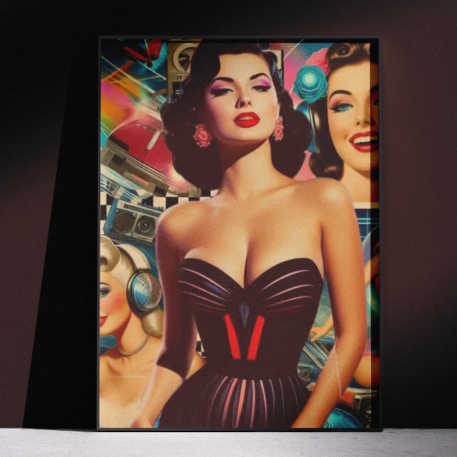 Póster Retrowave Pin-up Collage (Criador carregado)