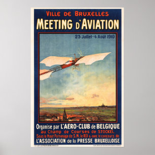 Poster Reunião D' Aviation Bélgica, Bruxelas, Expo de Aer