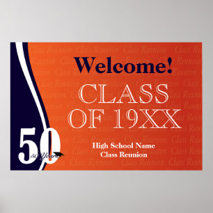 Poster Reunião de 50 anos em laranja e azul