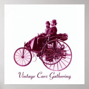 Póster Reunião de Carros Antigos, violeta branco roxo