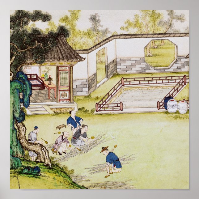 Póster Reunindo bambu para fazer papel (Frente)