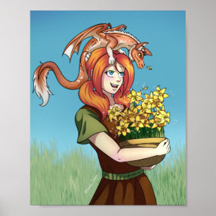 Poster Reunindo Flores com um Dragão