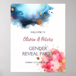 Poster Revelação de Gênero Aquarela Rosa e Azul