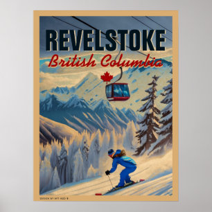 Poster Revelstoke BC Canada Mountain Skiing Vintage 1950