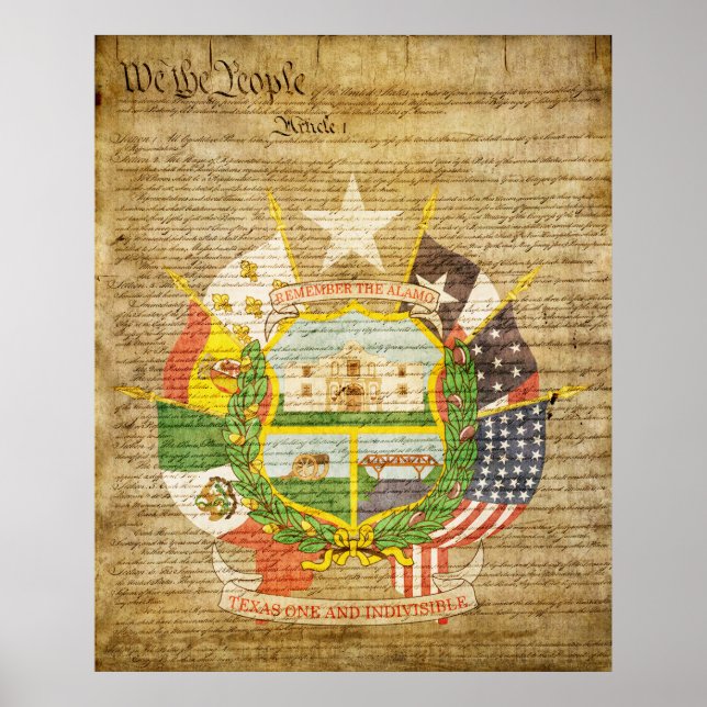 Poster Reverso do Selo do Estado do Texas (Frente)
