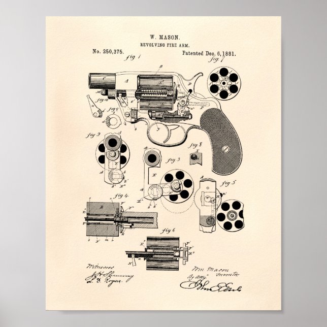 Póster Revolving Fire Arm 1881 Patent Art - Old Peper (Frente)