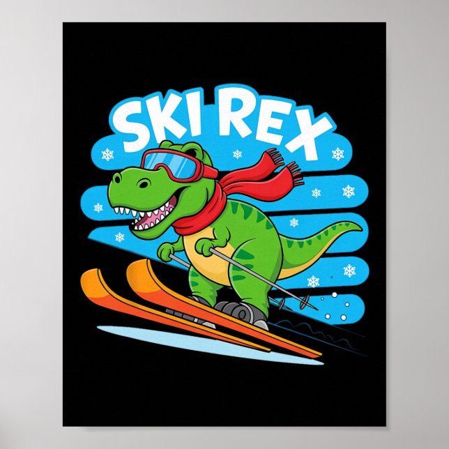 Poster Rex Esquiando Funny Design de Esportes de Inverno  (Frente)