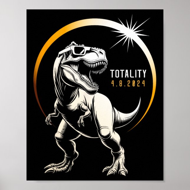 Poster Rex Total Eclipse Solar 2024 Dinossauro Abril 8 Ho (Frente)