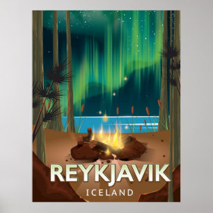 Poster Reykjavik Camping Viagens vintage