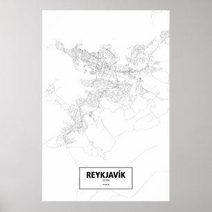 Póster Reykjavik, Islândia (preto no branco)
