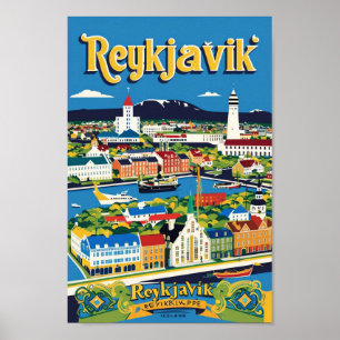 Poster Reykjavík Islândia Viagem Art Vintage