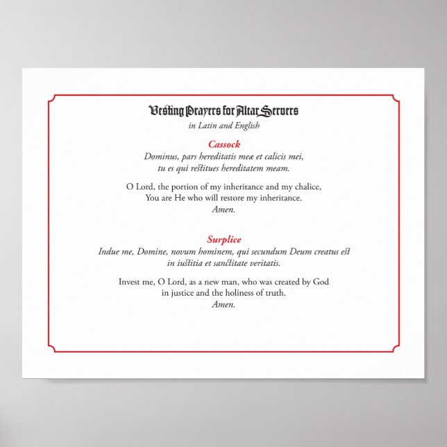 Poster Rezos de Colheita para Servidores Altar (Cassock) (Frente)