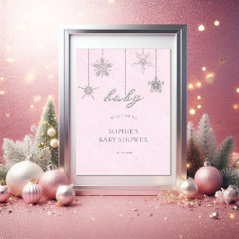 Poster Rhinestones Snowflakes Chá de fraldas Rosa Bem-vin