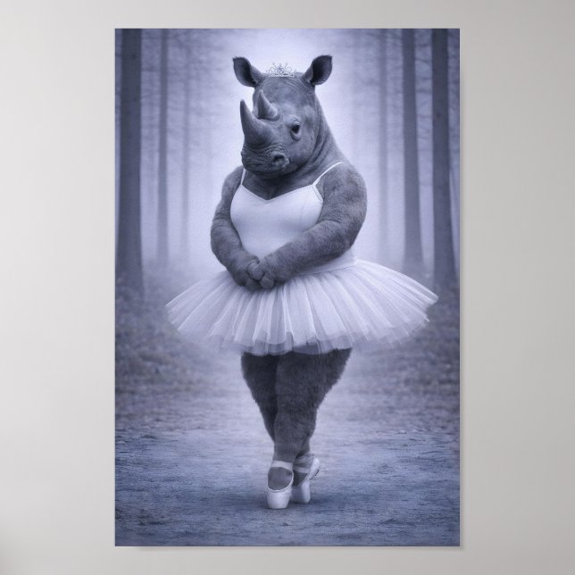 Poster Rhino Ballerina in Misty Forest (Frente)