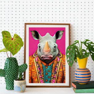 Poster Rhino na Arte de Moda Funky Portrait