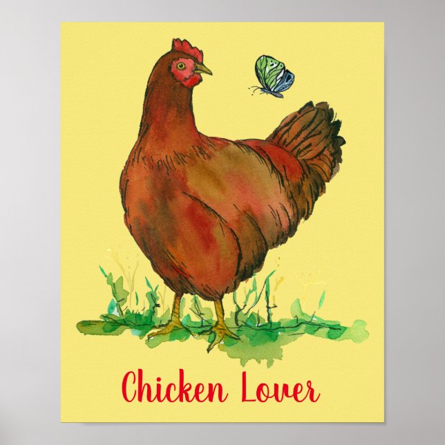 Poster Rhode Island Red Chicken Watercolor (Frente)