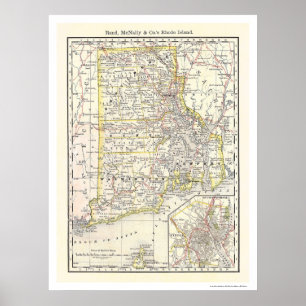Póster Rhode - mapa 1875 da estrada de ferro da ilha