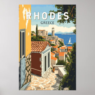 Poster Rhodes Grécia Old Town Viagem Art Vintage