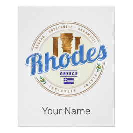 Póster Rhodes Grécia Vintage Island Aegean Souvenir