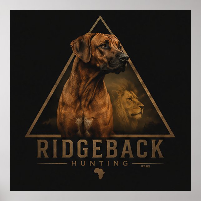 Poster Rhodesian Ridgeback com Leão   Cartaz (Frente)