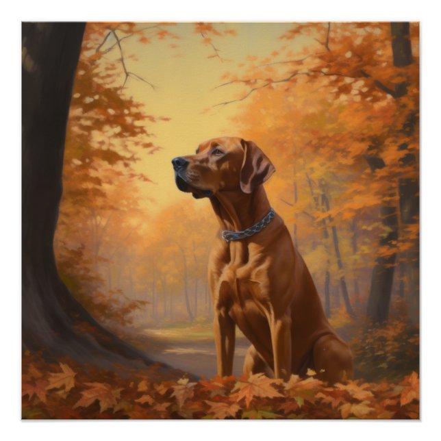 Póster Rhodesian Ridgeback  nas Folhas de Outono Caem Ins (Frente)