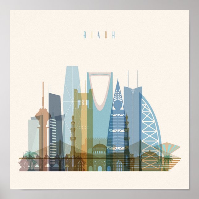 Poster Riade, Arábia Saudita | Linha Skyline Cidade (Frente)