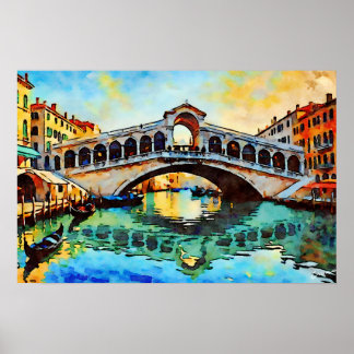 Poster Rialto Bridge Watercolor