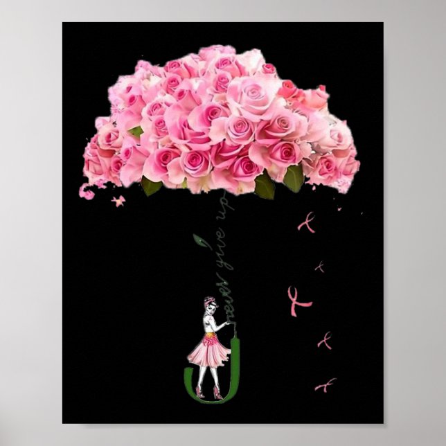 Poster Ribbon de Flores Conscientização do Câncer de Mama (Frente)