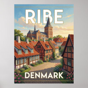 Poster Ribe Dinamarca Cidade Medieval E Catedral