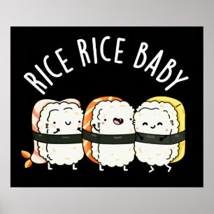 Poster Rice Bebê Engraçado Sushi Pun Dark BG