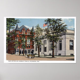 Póster Richmond Indiana Poste Office e Masonic Lodge