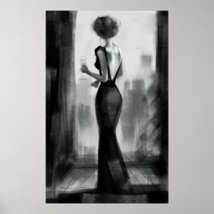 Poster  rico de luxo de carvão elegante à noite 