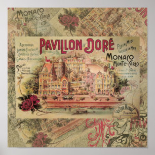 Póster Rico de Vintage com Monge Colage Monte Carlo Viage