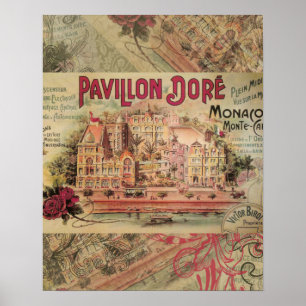 Póster Rico de Vintage com Monge Colage Monte Carlo Viage