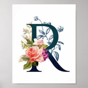 Poster Rico Floral Monograma - Letra R