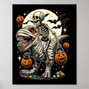 Poster Riding Mummy Dinosaur T Rex Kids Boys Halloween