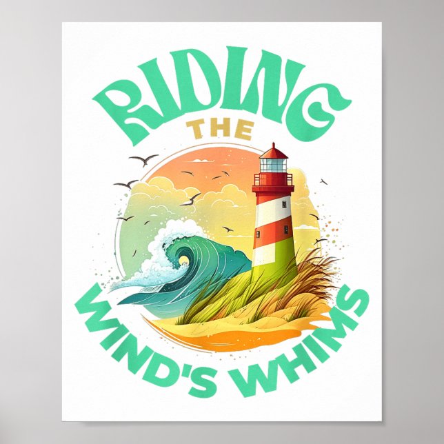Poster Riding The Wind's Whims Ocean Humor Lighthouse Sce (Frente)