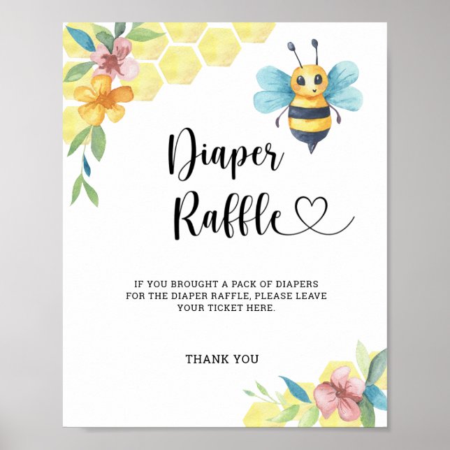 Poster Rifa de fralda de Abelha Bumble em aquarela (Frente)